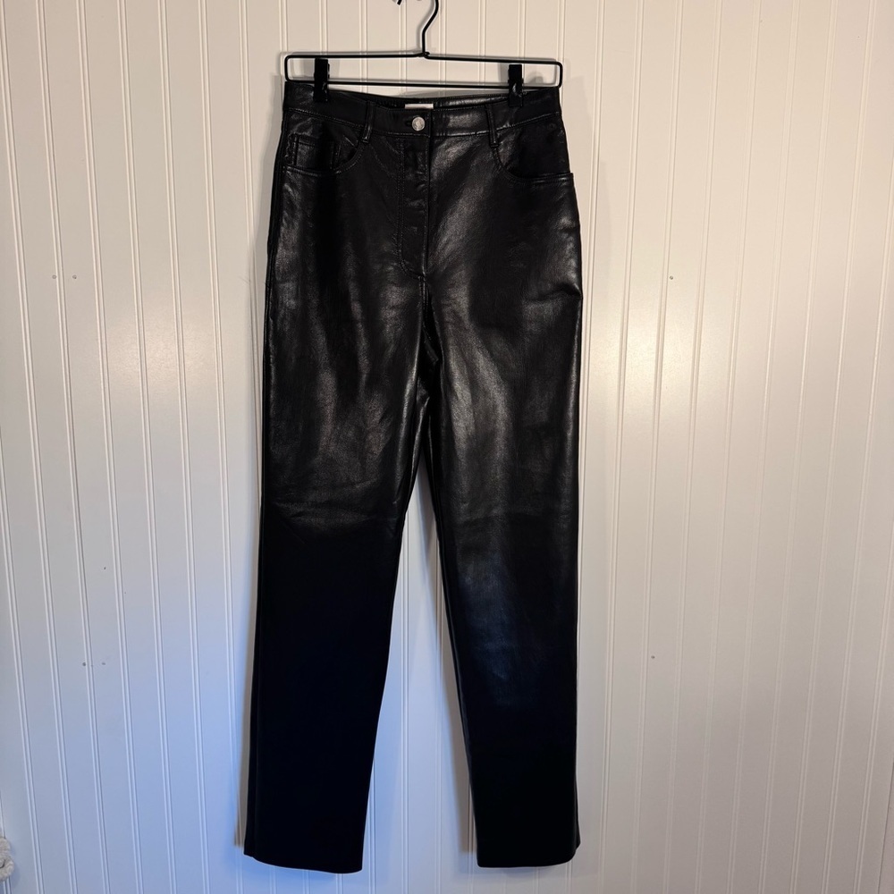 Aritzia Wilfred Melina High Rise Pant Black Leather-like Women’s Size 8 - Picture 2 of 16